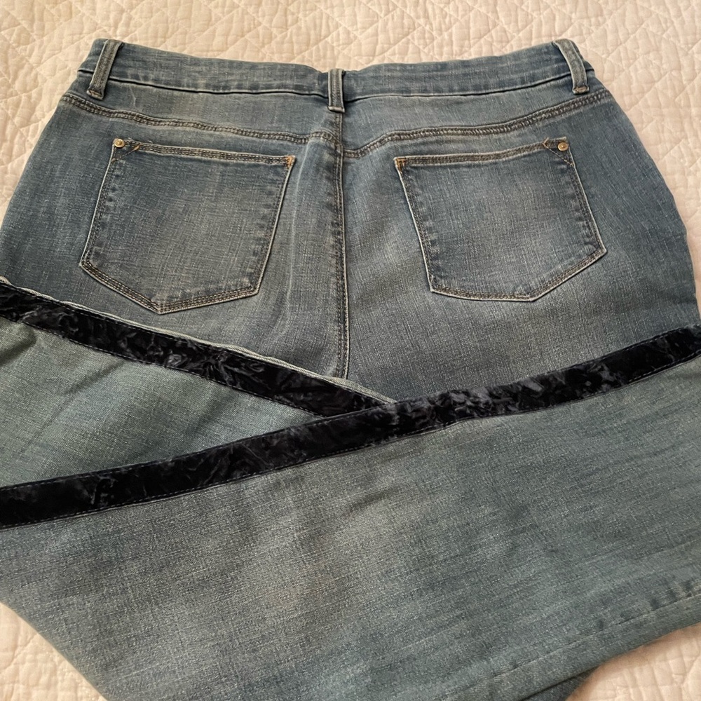 Stylish Blue Jeans with Blue velvet side stripes. - Picture 2 of 3